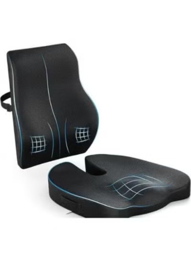 Orthopedic Memory Foam Seat Cushion and Back Support Combo with Cooling Gel, Ergonomic Coccyx Pillow for Tailbone, Sciatica, and Hip Pain Relief